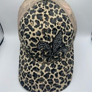 Leopard Print Women's Hat with Rhinestone Detail